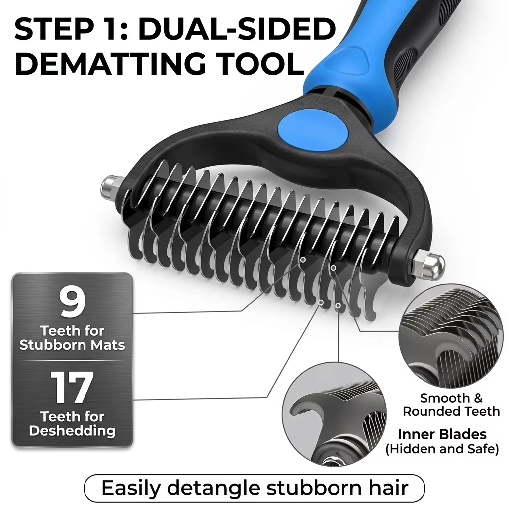 7 in 1 Pet Grooming Kits Dog&Cat Comb Deshedding Brush Nail Clipper with File Bath Brush Premium Pet Supplies