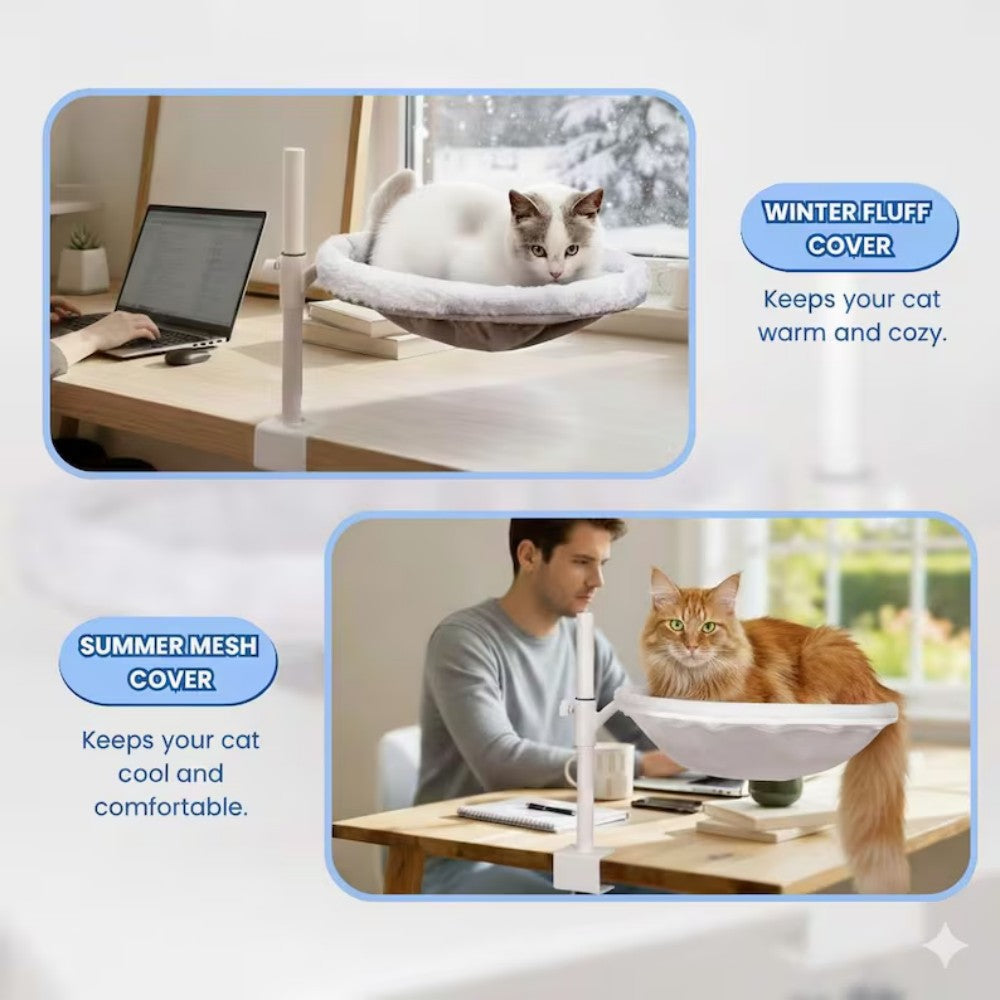 Adjustable Desk Cat Bed Catnip Pillow Included 360 Degree Rotating Cat Hammock Bark&Paw Lab