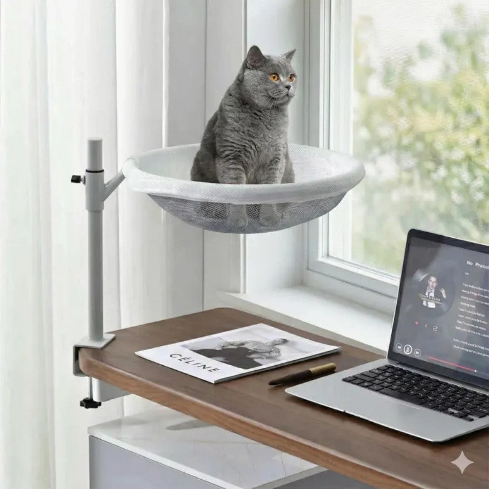 Adjustable Desk Cat Bed Catnip Pillow Included 360 Degree Rotating Cat Hammock Bark&Paw Lab