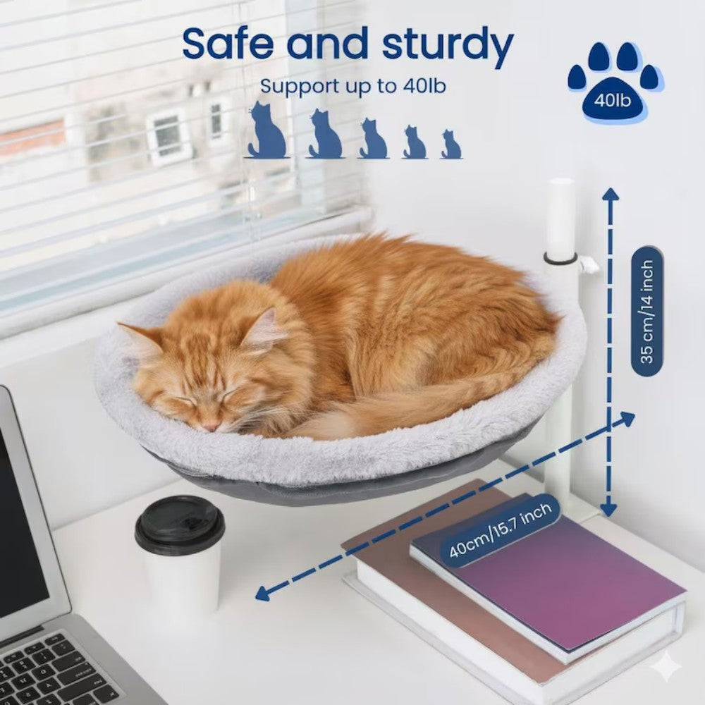 Adjustable Desk Cat Bed Catnip Pillow Included 360 Degree Rotating Cat Hammock Bark&Paw Lab