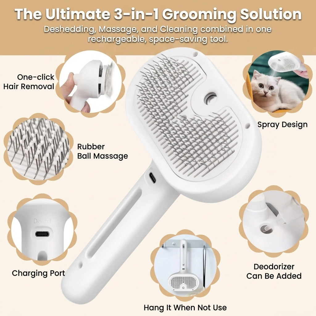 Cat and Dog Steam Brush Pet Grooming Tool Hair Shedding 3 in 1 Massage Combs Steam Brush