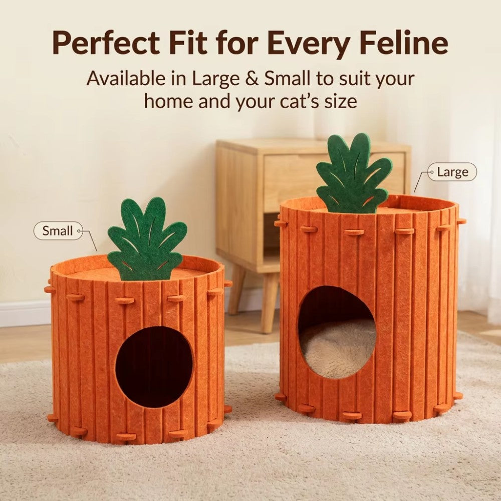 Novelty Carrot Shaped Felt Cat Cave with Integrated Scratching Pad for Kittens