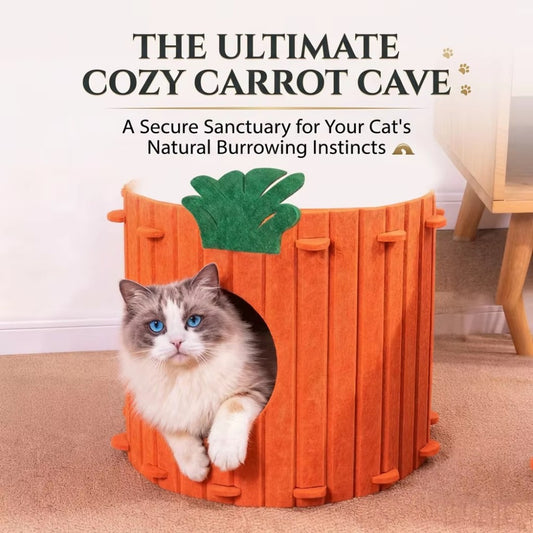 Novelty Carrot Shaped Felt Cat Cave with Integrated Scratching Pad for Kittens