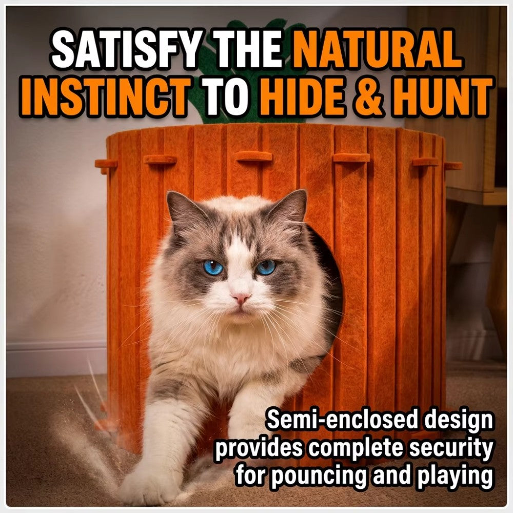 Novelty Carrot Shaped Felt Cat Cave with Integrated Scratching Pad for Kittens