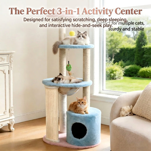 All-in-One Large Cat Tree with Condo Fun Climbing Tower & Sisal Scratching Post Multi-Functional Cat Toy