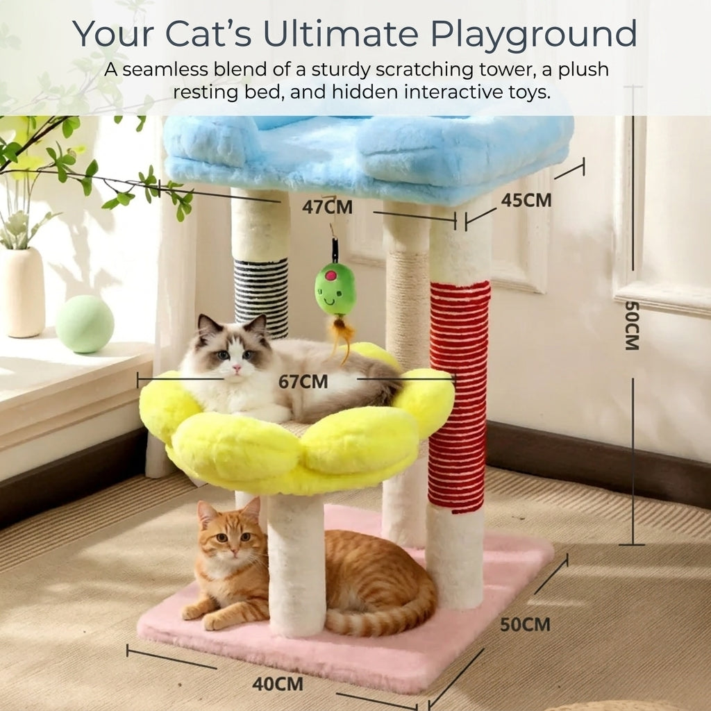 All-in-One Large Cat Tree with Condo Fun Climbing Tower & Sisal Scratching Post Multi-Functional Cat Toy