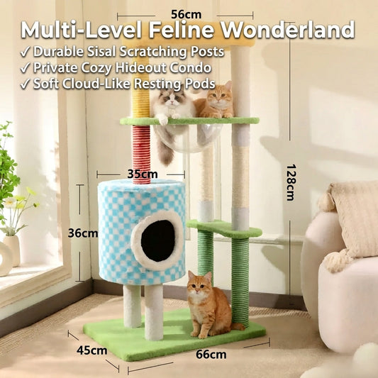 All-in-One Large Cat Tree with Condo Fun Climbing Tower & Sisal Scratching Post Multi-Functional Cat Toy