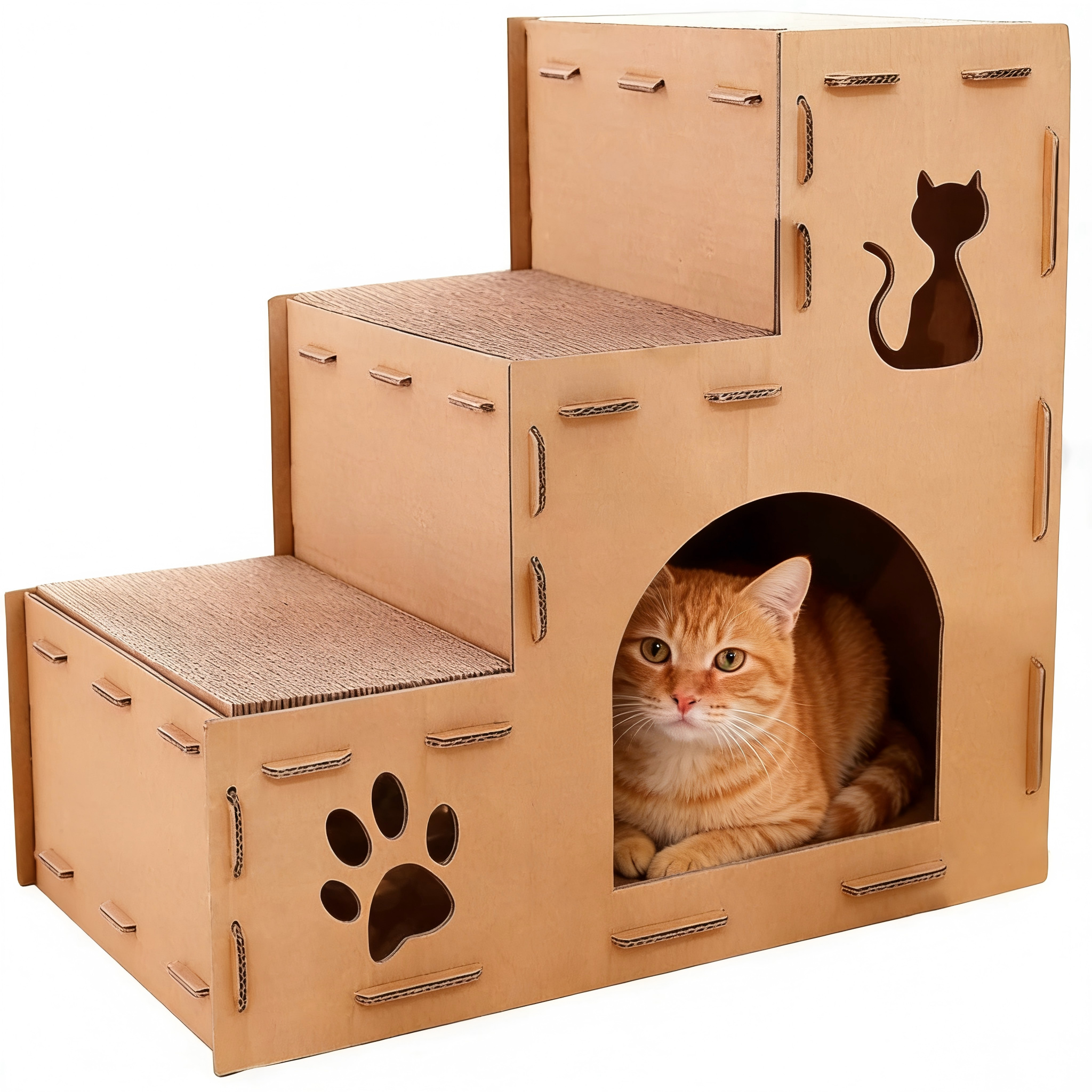 Eco Friendly Multi Level Cat House Stylish Den Scratcher Box Bark&Paw Lab