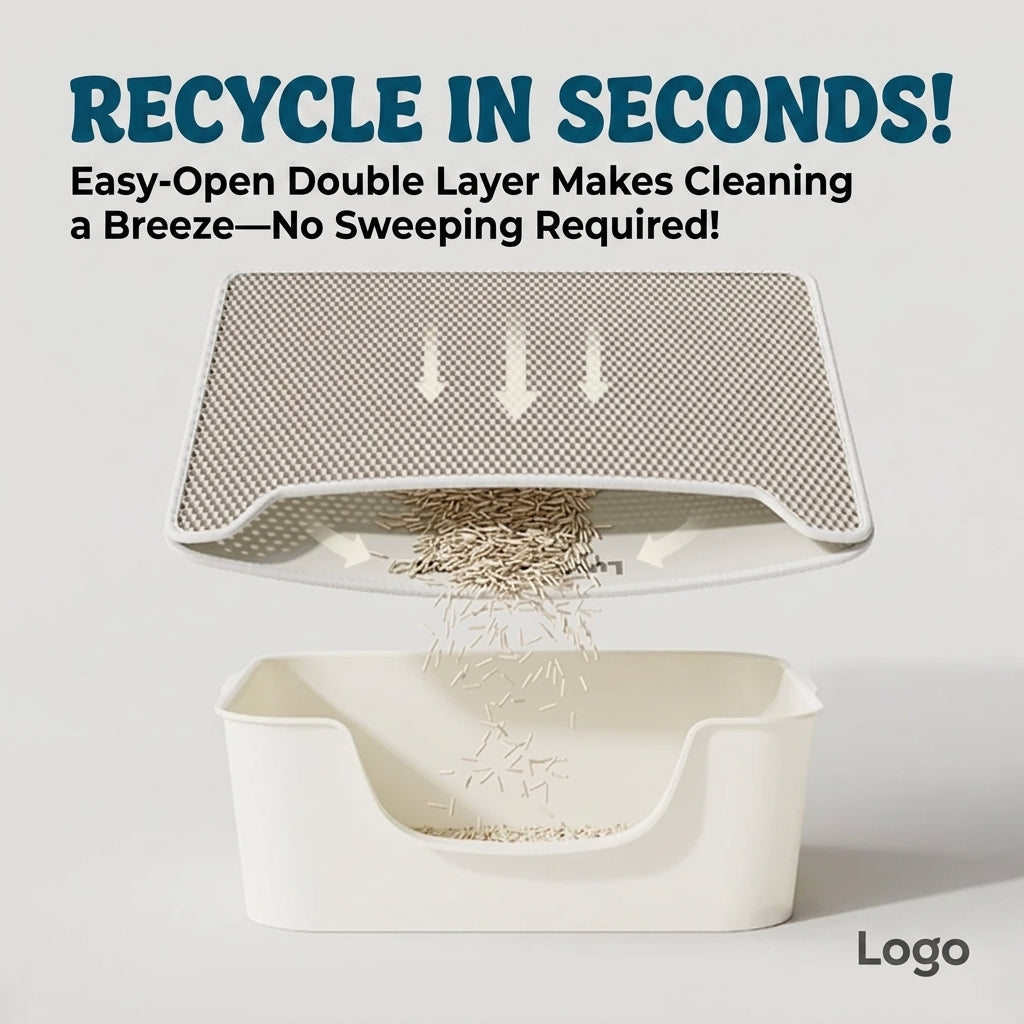 Double Layer EVA Cat Litter Mat Hook&Loop Anti-Splash Washable Pet Pad