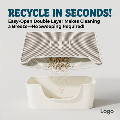 Double Layer EVA Cat Litter Mat Hook&Loop Anti-Splash Washable Pet Pad