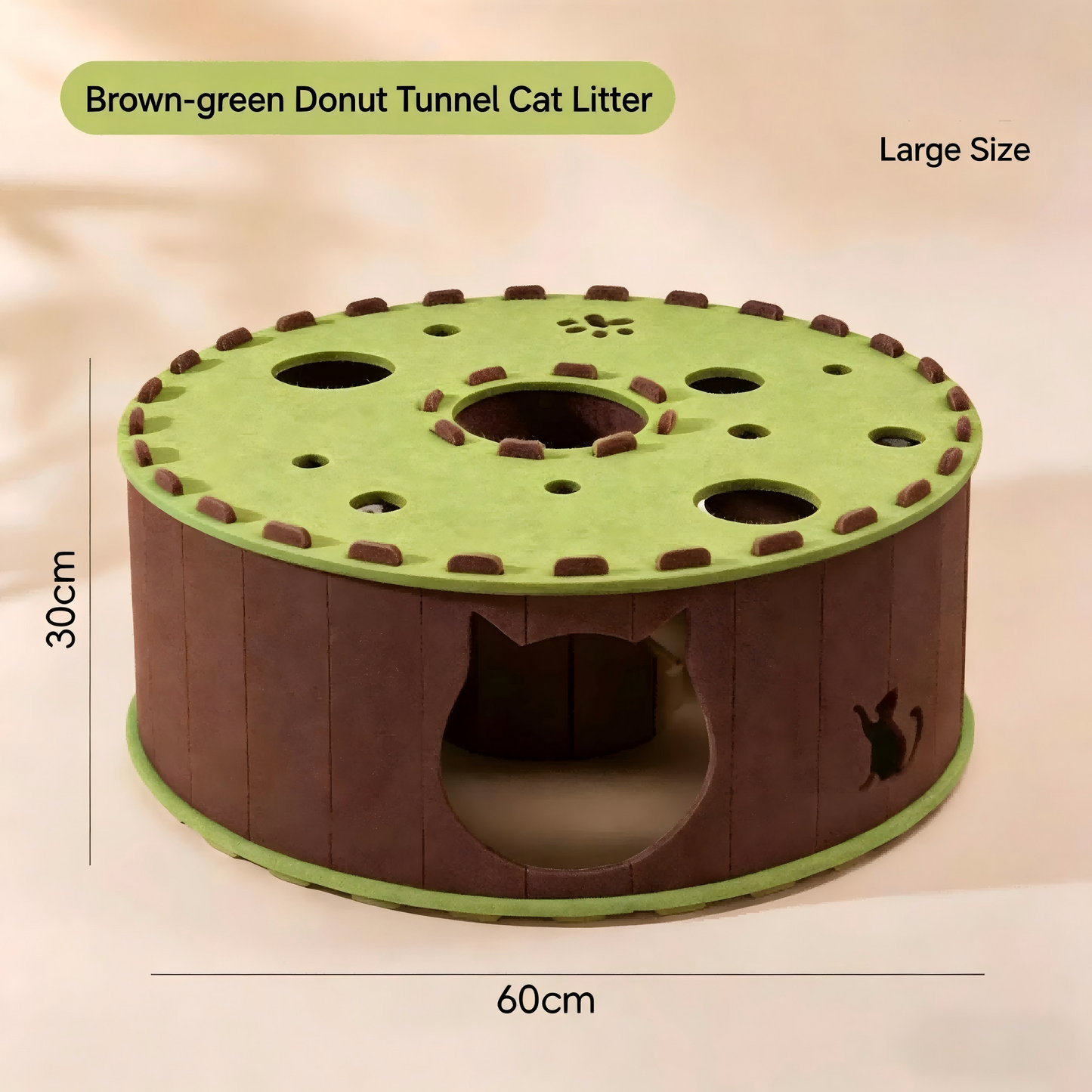 All-Season Felt Cat Tunnel Bed - Donut Shape Hideaway with Integrated Cat Toy