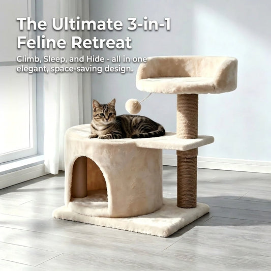 Custom Small Cat Tree with Condo & Toys Space-Saving Sisal Scratching Tower E1 Grade Particle Board
