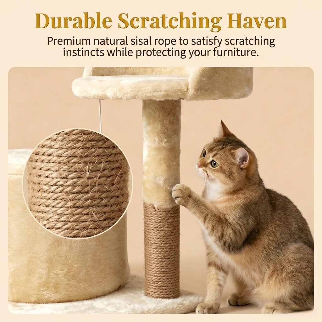 Custom Small Cat Tree with Condo & Toys Space-Saving Sisal Scratching Tower E1 Grade Particle Board
