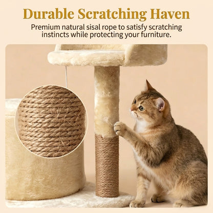 Custom Small Cat Tree with Condo & Toys Space-Saving Sisal Scratching Tower E1 Grade Particle Board
