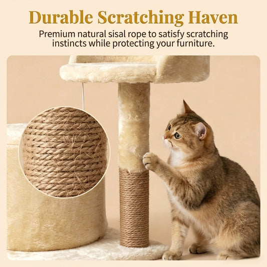 Custom Small Cat Tree with Condo & Toys Space-Saving Sisal Scratching Tower E1 Grade Particle Board