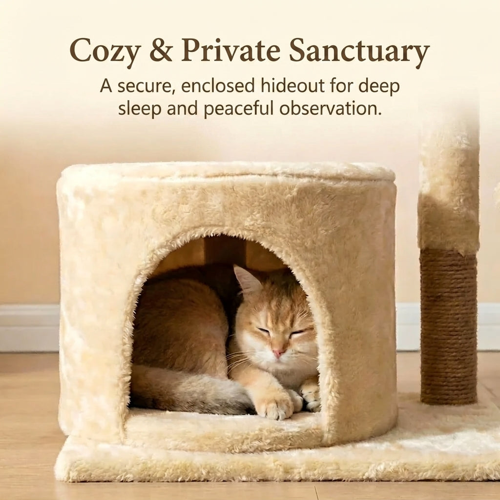 Custom Small Cat Tree with Condo & Toys Space-Saving Sisal Scratching Tower E1 Grade Particle Board