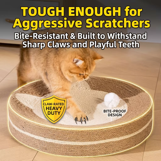 2-in-1 Round Sisal Cat Scratcher Bed Durable & Wear-Resistant Claw Toy Bowl