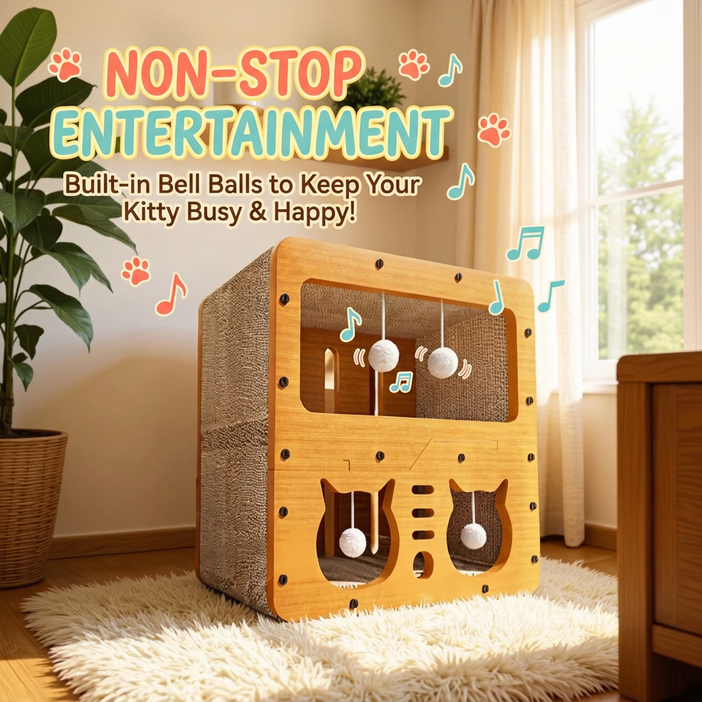 Durable 2-in-1 Cat Scratcher Lounge Bed & Teaser Toy house