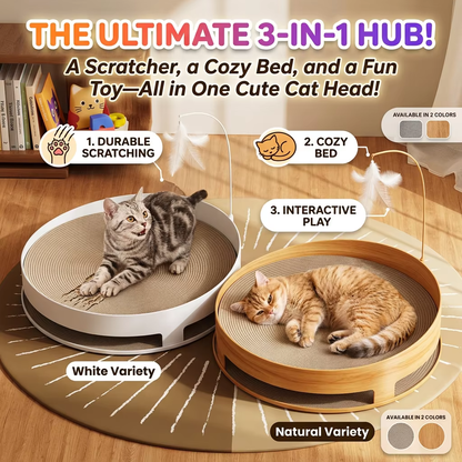 Round 3-in-1 Cat Scratcher Bed, Wear-Resistant & No Shed