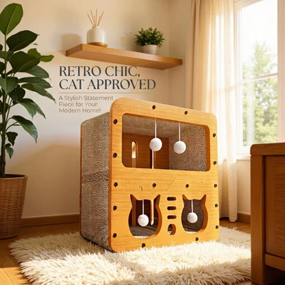 Durable 2-in-1 Cat Scratcher Lounge Bed & Teaser Toy house