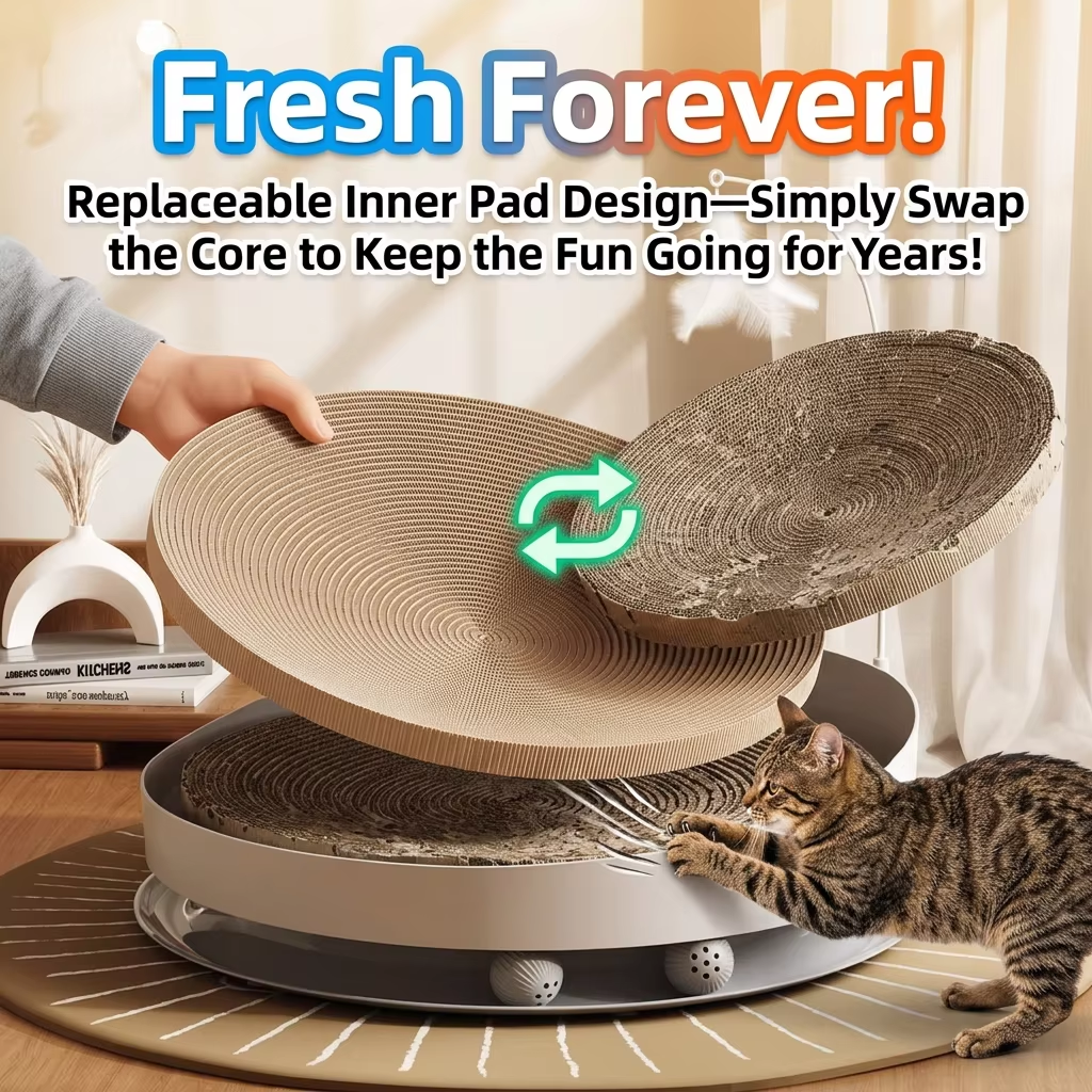 Round 3-in-1 Cat Scratcher Bed, Wear-Resistant & No Shed