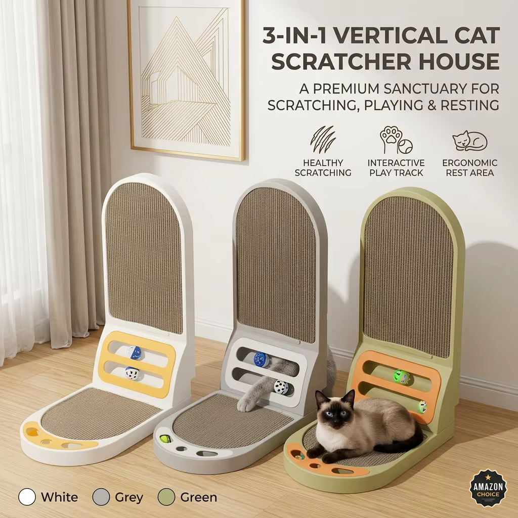 Durable L-Shape Vertical Wall-Mounted Cat Scratcher