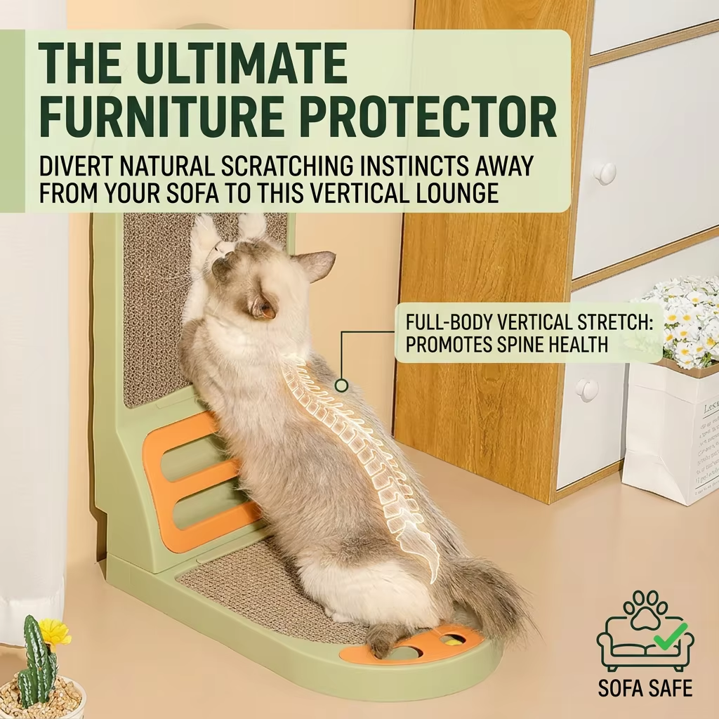 Durable L-Shape Vertical Wall-Mounted Cat Scratcher