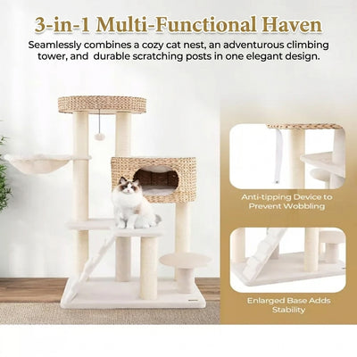 Modern Cat Tree for Indoor Cats with Cattail Fluff Condo and Top Perch