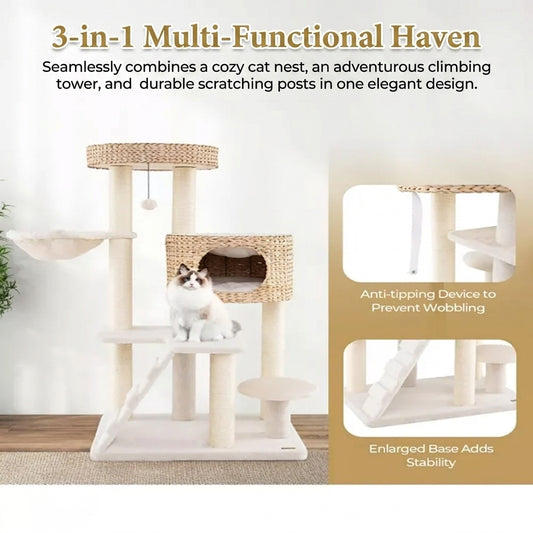 Modern Cat Tree for Indoor Cats with Cattail Fluff Condo and Top Perch