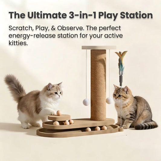 New Vertical All-in-One Cat Tree Oval Sisal Scratching Post & Board Tall Durable & Low-Shedding