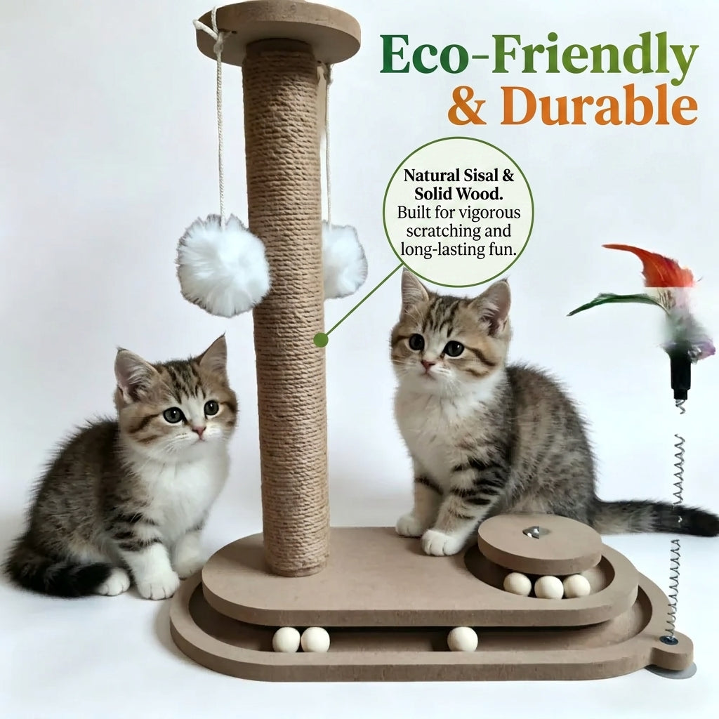 New Vertical All-in-One Cat Tree Oval Sisal Scratching Post & Board Tall Durable & Low-Shedding