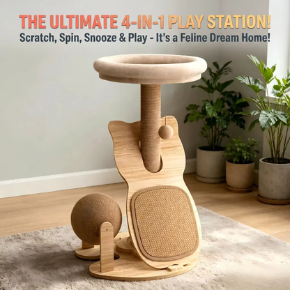 Sisal Cat Scratcher Tree Bed 2in1 Wear Resistant Non Shedding Small Home Cat Turntable Ball Toy