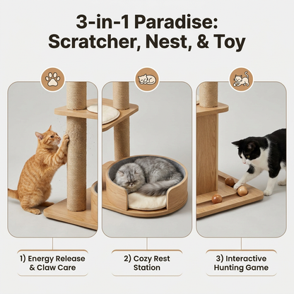 New Vertical All-in-One Cat Tree Oval Sisal Scratching Post & Board Tall Durable & Low-Shedding