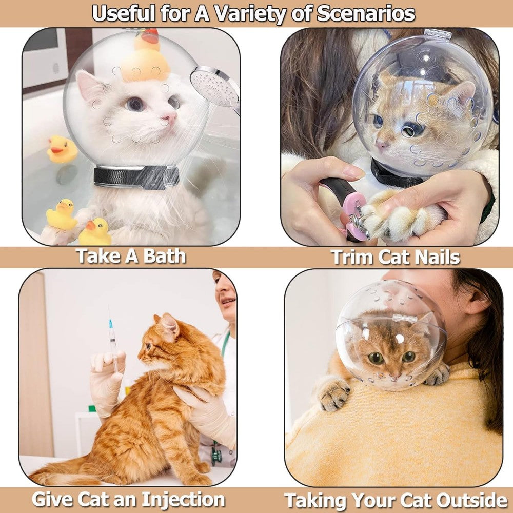 Adjustable Transparent Cat Muzzle Astronaut Style Breathable Hood Stops Biting Chewing Kitten - friendly Bark&Paw Lab