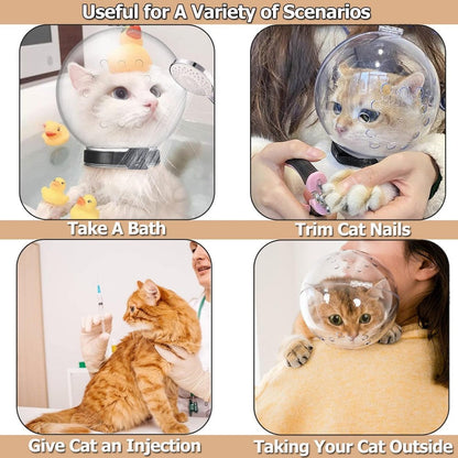 Adjustable Transparent Cat Muzzle Astronaut Style Breathable Hood Stops Biting Chewing Kitten - friendly Bark&Paw Lab