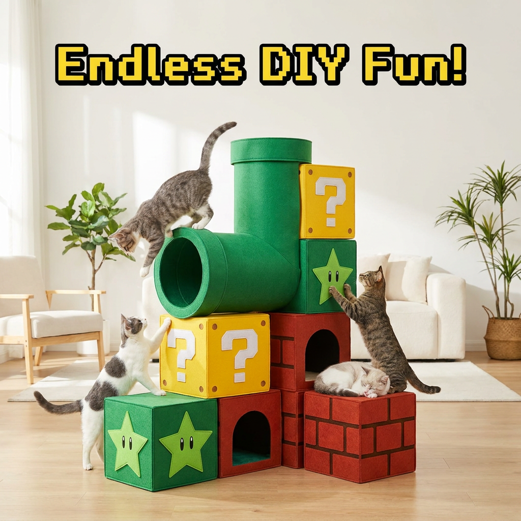3-in-1 Felt Cat Scratcher Tunnel Cave DIY Modular Hideaway Bed Play House for Cats