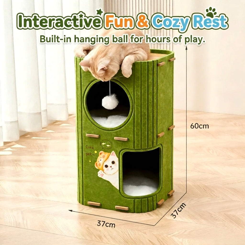 2-in-1 Cat Scratcher Bed Durable & Scratch-Proof All-Season Cat Bed with Self-Play Toy