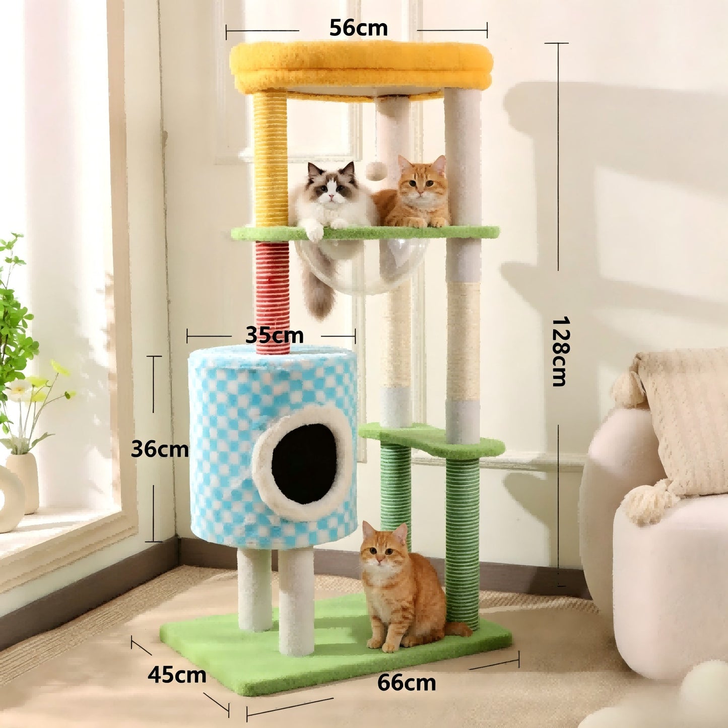 All-in-One Large Cat Tree with Condo Fun Climbing Tower & Sisal Scratching Post Multi-Functional Cat Toy