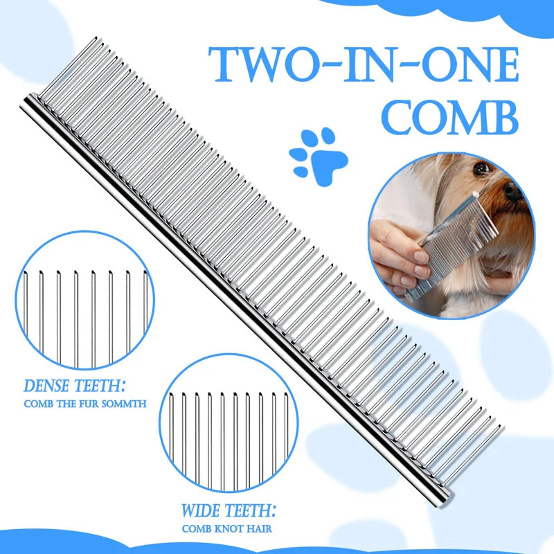 4-in-1 Professional Pet Grooming Brush Kit – Stainless Steel Comb Set for Dogs & Cats