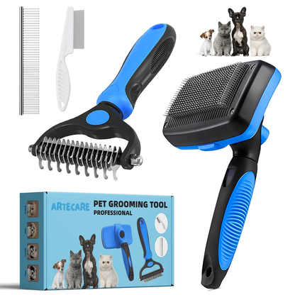 4-in-1 Professional Pet Grooming Brush Kit – Stainless Steel Comb Set for Dogs & Cats