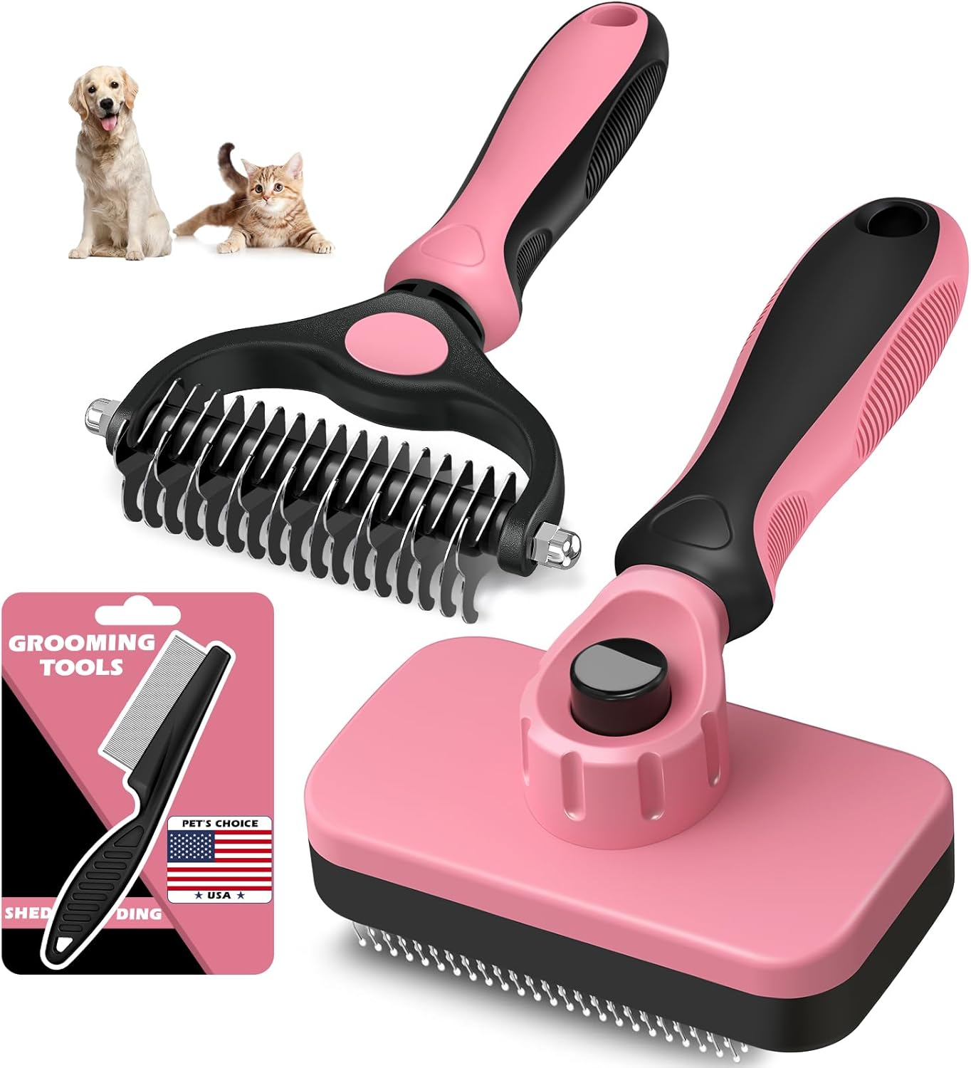 7 in 1 Pet Grooming Kits Dog&Cat Comb Deshedding Brush Nail Clipper with File Bath Brush Premium Pet Supplies