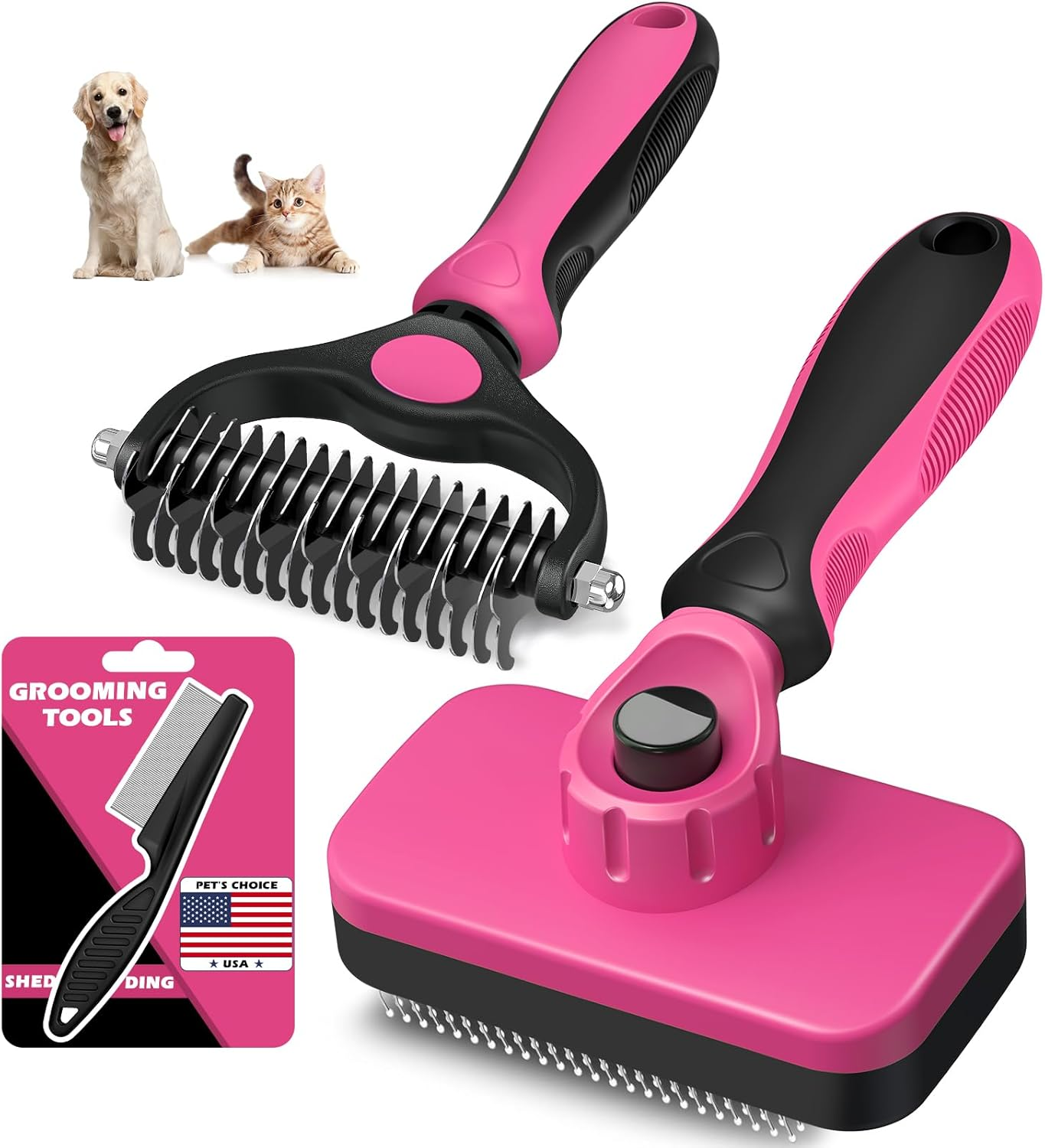 7 in 1 Pet Grooming Kits Dog&Cat Comb Deshedding Brush Nail Clipper with File Bath Brush Premium Pet Supplies