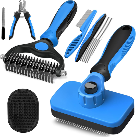 7 in 1 Pet Grooming Kits Dog&Cat Comb Deshedding Brush Nail Clipper with File Bath Brush Premium Pet Supplies