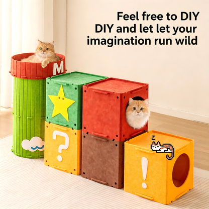 3-in-1 Felt Cat Scratcher Tunnel Cave DIY Modular Hideaway Bed Play House for Cats