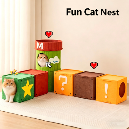 3-in-1 Felt Cat Scratcher Tunnel Cave DIY Modular Hideaway Bed Play House for Cats