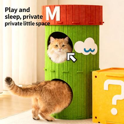 3-in-1 Felt Cat Scratcher Tunnel Cave DIY Modular Hideaway Bed Play House for Cats
