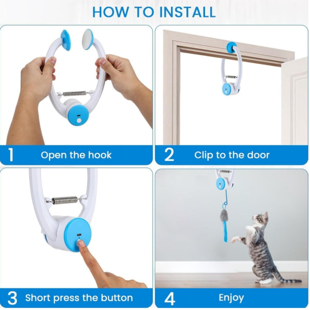 Cat Interactive Toy USB Rechargeable Hanging Automatic Retractable Teaser Bark&Paw Lab