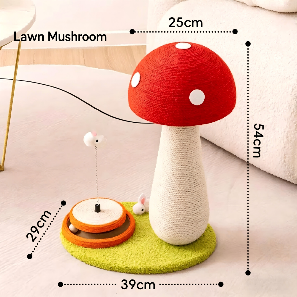 Large Red Mushroom Cat Scratcher Full Sisal Space-Saving Cat Tree