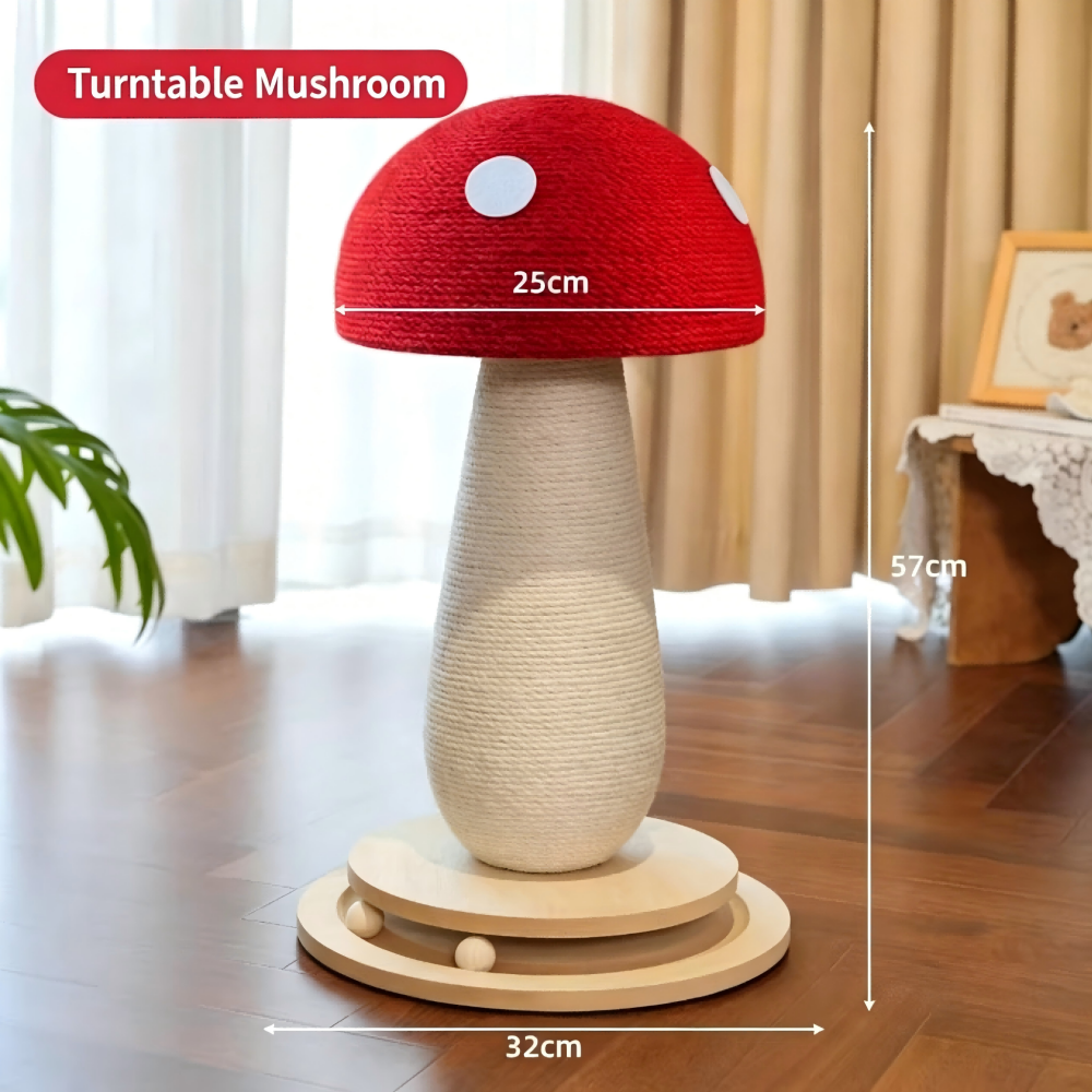 Large Red Mushroom Cat Scratcher Full Sisal Space-Saving Cat Tree