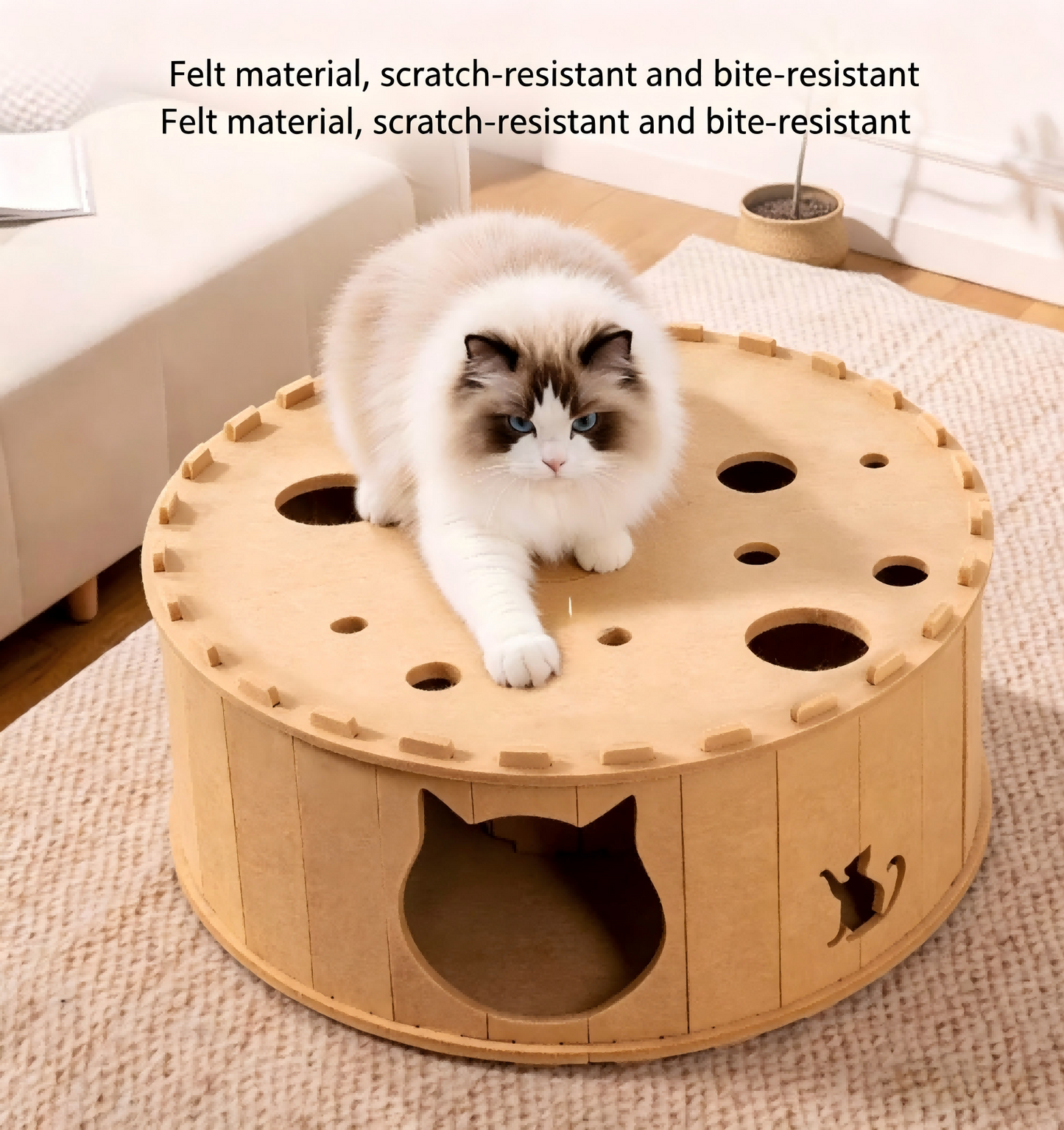 All-Season Felt Cat Tunnel Bed - Donut Shape Hideaway with Integrated Cat Toy